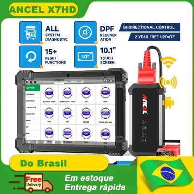 Ancel x7 hd ferramenta de diagnóstico de caminhão resistente tpms D-P-F regen abs sas ecu sistema completo de redefinição de óleo obd2 caminhão scanner 24v/12v carros