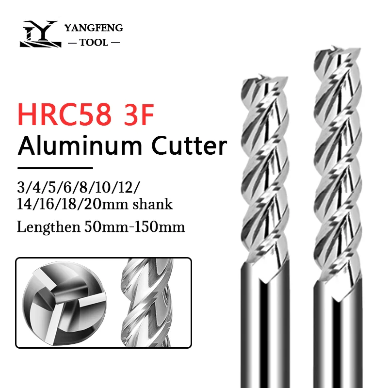 HRC58 3 Flute Carbide End Mill for Aluminum 1mm To 20mm 3F High-gloss Lengthen Tungsten Steel Aluminium Cutter Cnc Milling Tools
