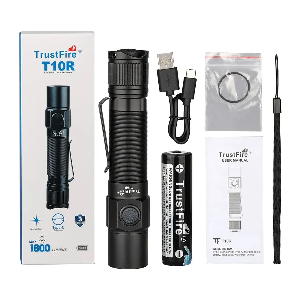 Trustfire T10R Tactical Flashlight 1800Lumen Powerful Type C USB Rechargeable 18650 LED Rechargeable Army Military Tactical Lamp - Image 6