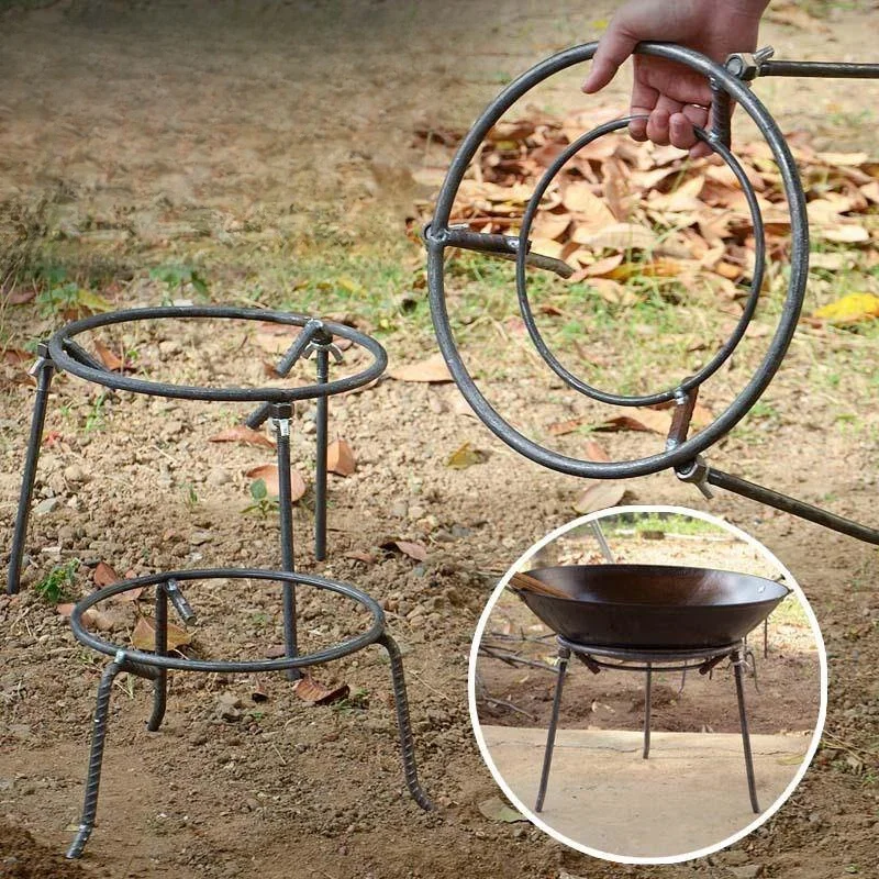 Fogão de Cozinha ao Ar Livre Rústico Simples Portátil para Queima de Lenha Churrasqueira Suporte de Ferro Tripé Estilo Tradic...