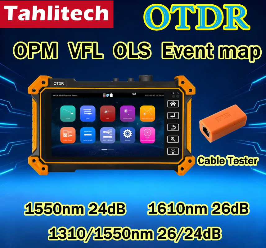 Detector de falhas de fibra óptica otdr testador medidor de potência para opm vfl ols mapa de eventos ethernet fibra 100km teste rangecable tester