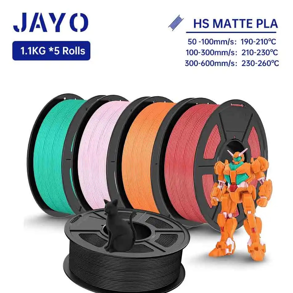 Jayo pla clássico filamento 3d 1.75mm de alta velocidade fosco pla impressora 3d filamento ordenadamente ferida materiais de impressão 3d 5 rolos/conjunto