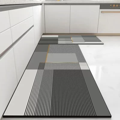 Tapete de cozinha de pvc antiderrapante à prova de óleo Tapete de couro impermeável Tapete moderno de tira longa Alfombra De Cocina
