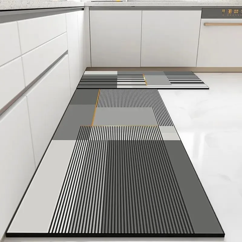 Tapete de cozinha de pvc antiderrapante à prova de óleo Tapete de couro impermeável Tapete moderno de tira longa Alfombra De Cocina
