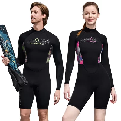 Masculino feminino wetsuit shorty 1.5mm neoprene + lycra maiô térmico ternos de mergulho zíper frontal proteção uv manga longa ternos de surf