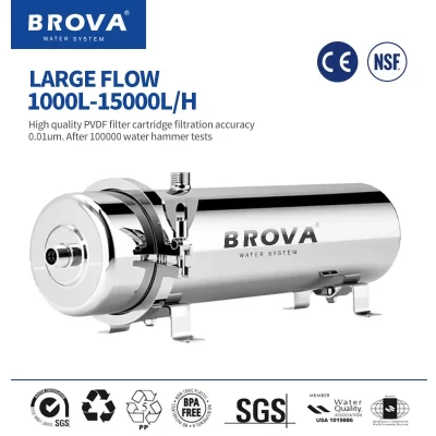 BROVA Casa Inteira Casa/Comercial Purificador de Água 0.01μm PVDF UF Sistema grande fluxo1000L-15000L/H SUS304 elemento de filtro de menor custo