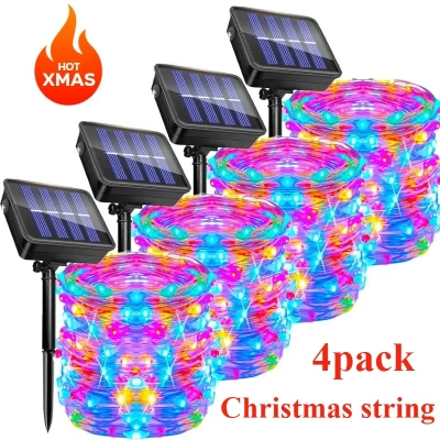 Luzes de corda de fadas solares ao ar livre led luzes da corda 8 modos ip65 à prova dip65 água para o jardim natal varanda pátio árvore quintal decoração