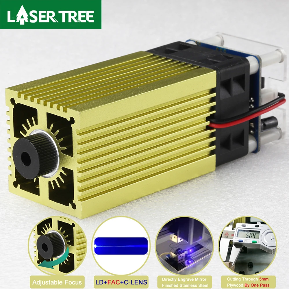 Árvore a laser 450nm 5w 4w foco ajustável ttl cabeça laser diy módulo de gravação a laser para ferramentas de corte de madeira