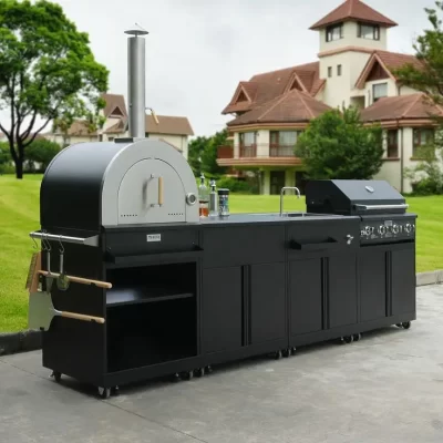 # Vendas quentes cozinha ao ar livre para grill forno de pizza conjunto de móveis de jardim preto aço inoxidável ao ar livre churrasco canto armário de cozinha w