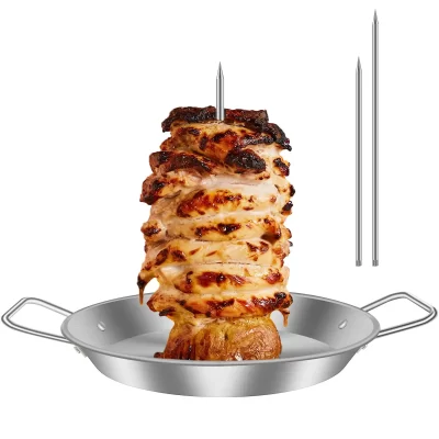 Grelha vertical para espeto de carne com pontas removíveis, espeto vertical de aço inoxidável para grelhar, forno, kebabs, pratos para churrasco