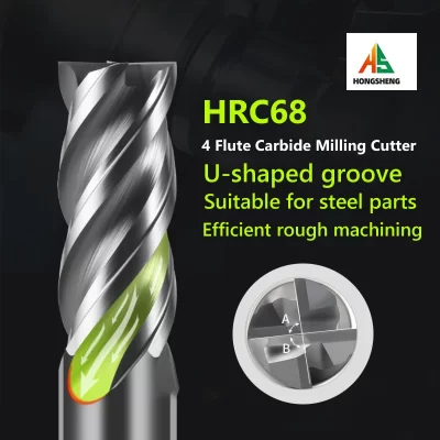 HRC68 4 Flutes Carbide End Mill Metal Steel Tungsten Milling Cutter CNC U shape Big Chip Remover 1-6mm 8mm 10mm 12mm 16mm 20mm