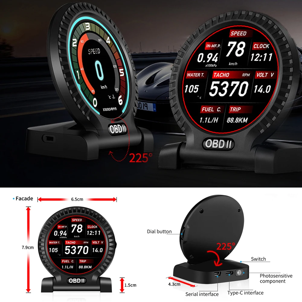 KWHUD HUD Head Up Display on Board Computer OBD2 Display Car Digital Speedometer Tacho Clock Oil Temperature Meters Turbo Gauges - Image 3