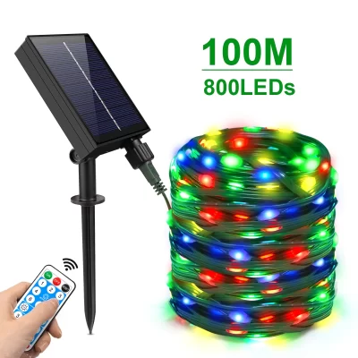 50m 100m grande painel solar led luzes da corda solar guirlanda de fadas luzes ao ar livre quintal jardim feriado festa de natal decoração