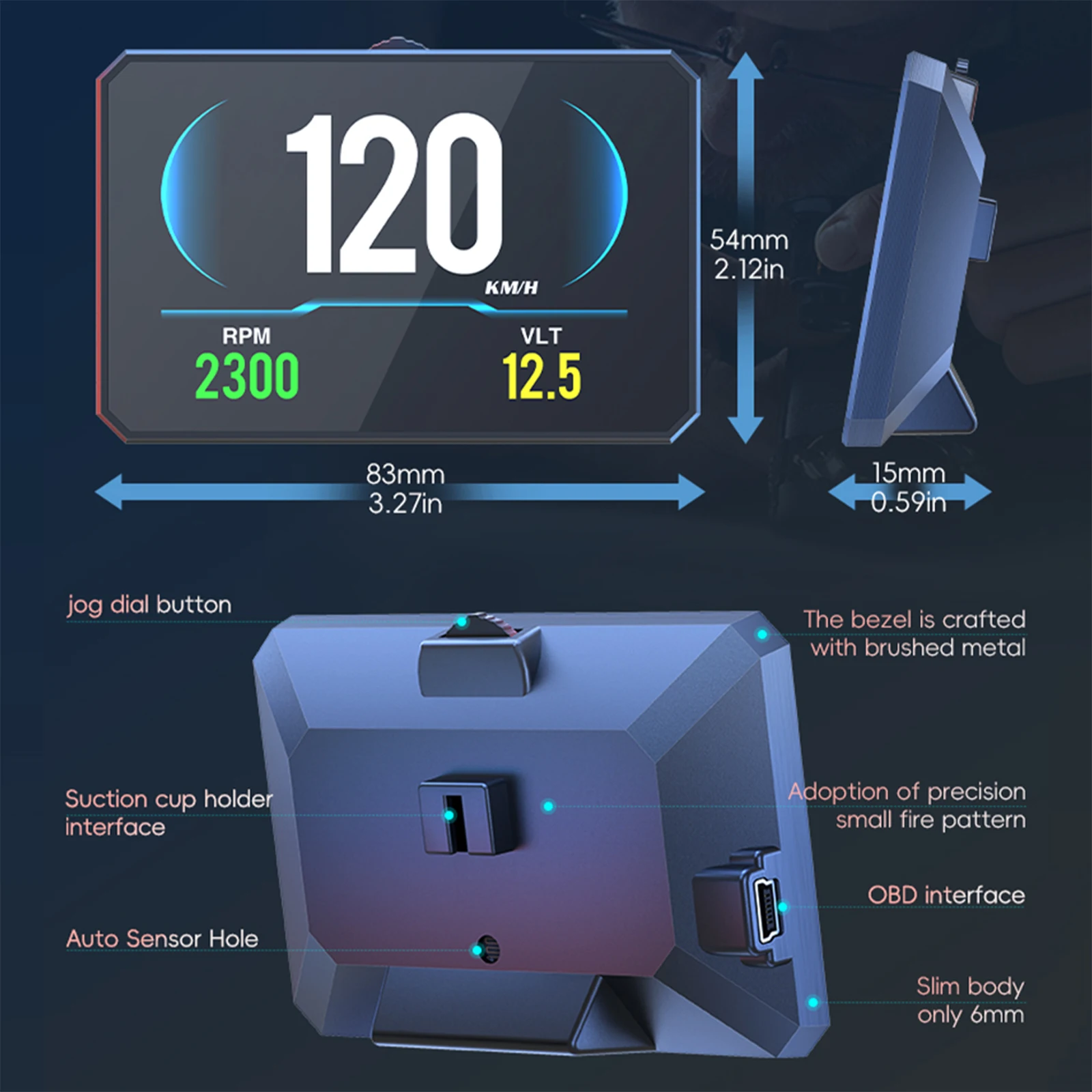 P16 Head Up Display Car OBD OBD2 HUD Head-up Display Car Projector Digital Speedometer RPM Oil Water Temp Speed Security Alarm - Image 3