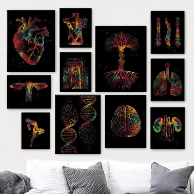 Anatomia humana músculos dna neuro arte da parede pintura em tela cartazes e impressões mapa do corpo fotos de parede educação médica decoração casa