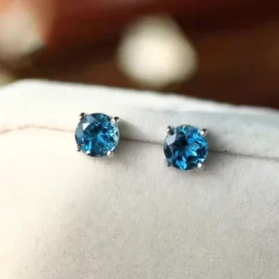 VVS Grau Londres Topázio Azul Brincos 5mm Natural Mtopaz Brincos de Prata 925 Brincos de Pedras Preciosas de Prata