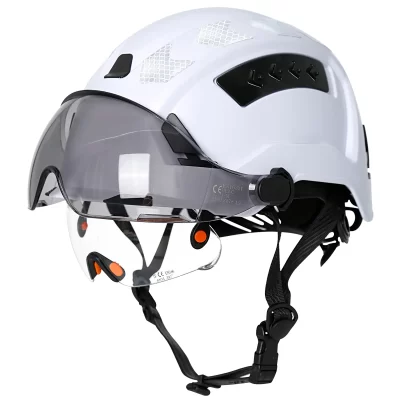 Capacete de segurança de construção CE com óculos duplos Viseiras embutidas Adesivos refletivos Capacete ANSI Boné de engenheiro de trabalho industrial