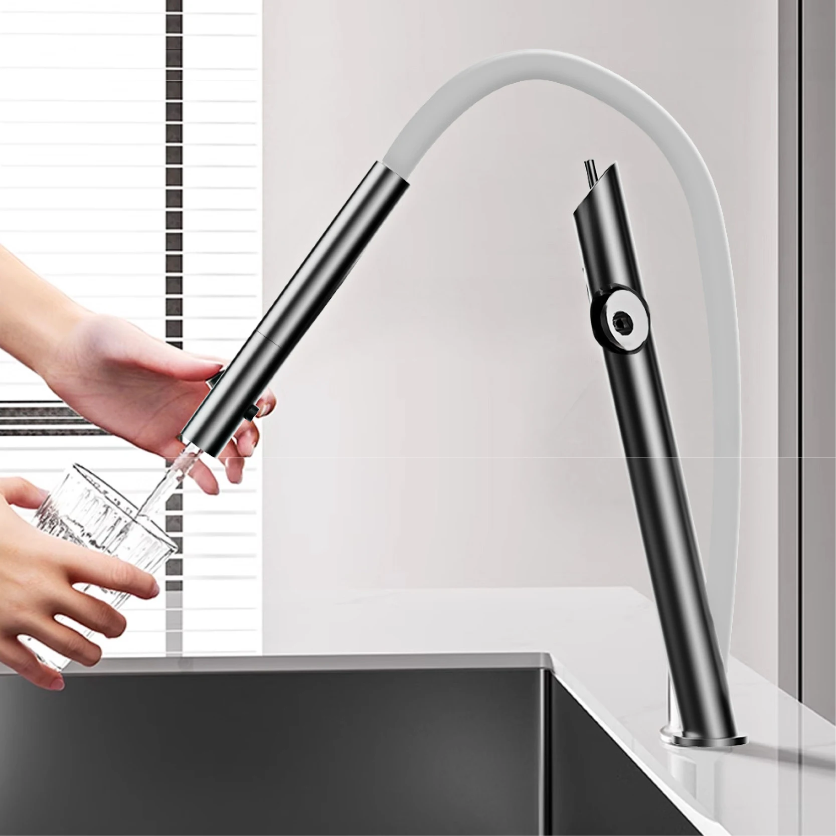 AITANA-Torneira de cozinha com design removível, latão de luxo, controle duplo, sucção magnética, fria e quente, torneira pia de 2 funções, preto - Image 6