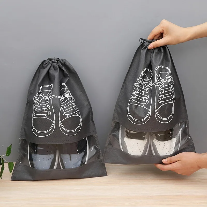 30/1x Portable Non-Woven Cloth Shoe Bags Waterproof Dustproof Travel Shoe Storage Bag Hanging Drawstring Packing Pouch Organizer - Image 2