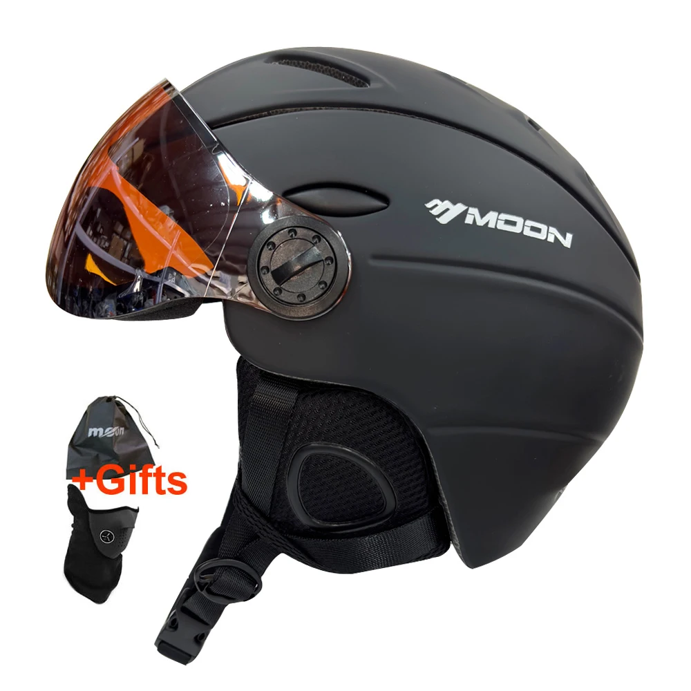 Lua profissional integralmente moldado metade coberto capacete de esqui esportes das mulheres dos homens neve esqui snowboard capacetes com óculos capa