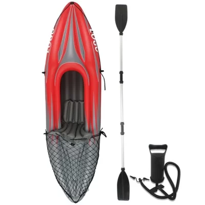 Portable Blue Red PVC One Person Waterplay Outdoor Travel Inflatable Kayak Boat With Paddle and Air Pump