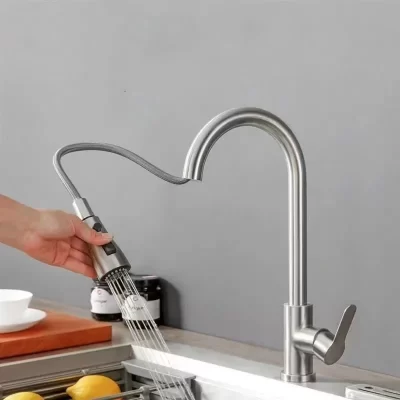 Torneira de cozinha pull out níquel escovado aço inoxidável preto cozinha misturada torneira da pia da cozinha