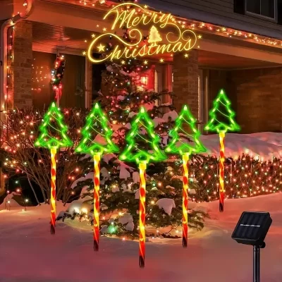 5 pc/set solar doces árvore de natal luzes do jardim ao ar livre à prova dwaterproof água lâmpada do gramado led decoração estaca luzes para quintal festa festiva