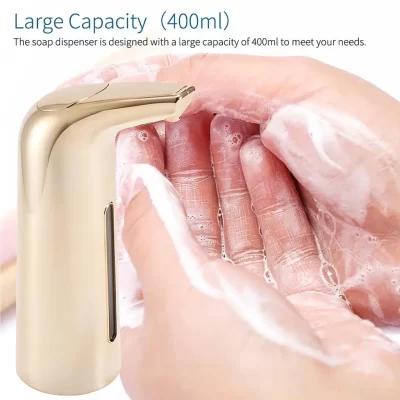 Dispensador de sabão automático 400ml, recarga sem toque, bomba de sabão com base à prova d'água, sensor operado por bateria, dispensador de sabão para banheiro