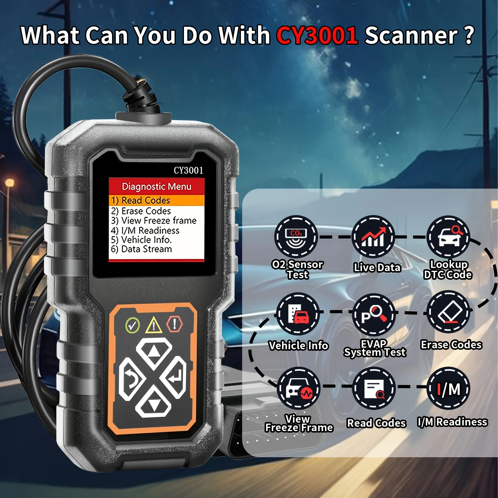 Carro obd2 scanner ferramenta de diagnóstico leitor código testador tensão scanner código falha do motor testador detecção falhas automotiva cy3001 - Image 2