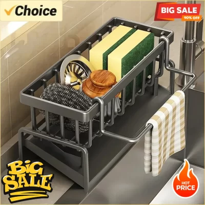 Prateleira de cozinha de plástico multifuncional, prateleira de drenagem de armazenamento de pano, rack de especiarias adesivo sem perfuração, rack de drenagem de torneira de pia com ganchos, 1 peça