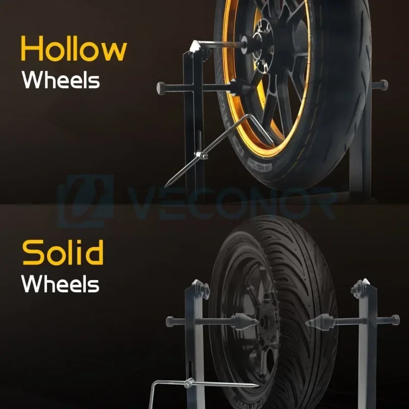 Balanceador de roda de bicicleta de motocicleta, ferramentas de balanceamento de alinhamento de pneu, suporte manual de giro de roda com cones de centralização ajustáveis - Image 5