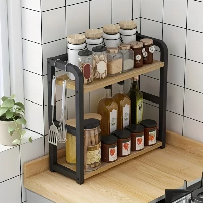 Prateleira de bancada de metal de 2 camadas, organizador de economia de espaço para café, canecas e condimentos, rack de cozinha à prova de ferrugem, 1 peça