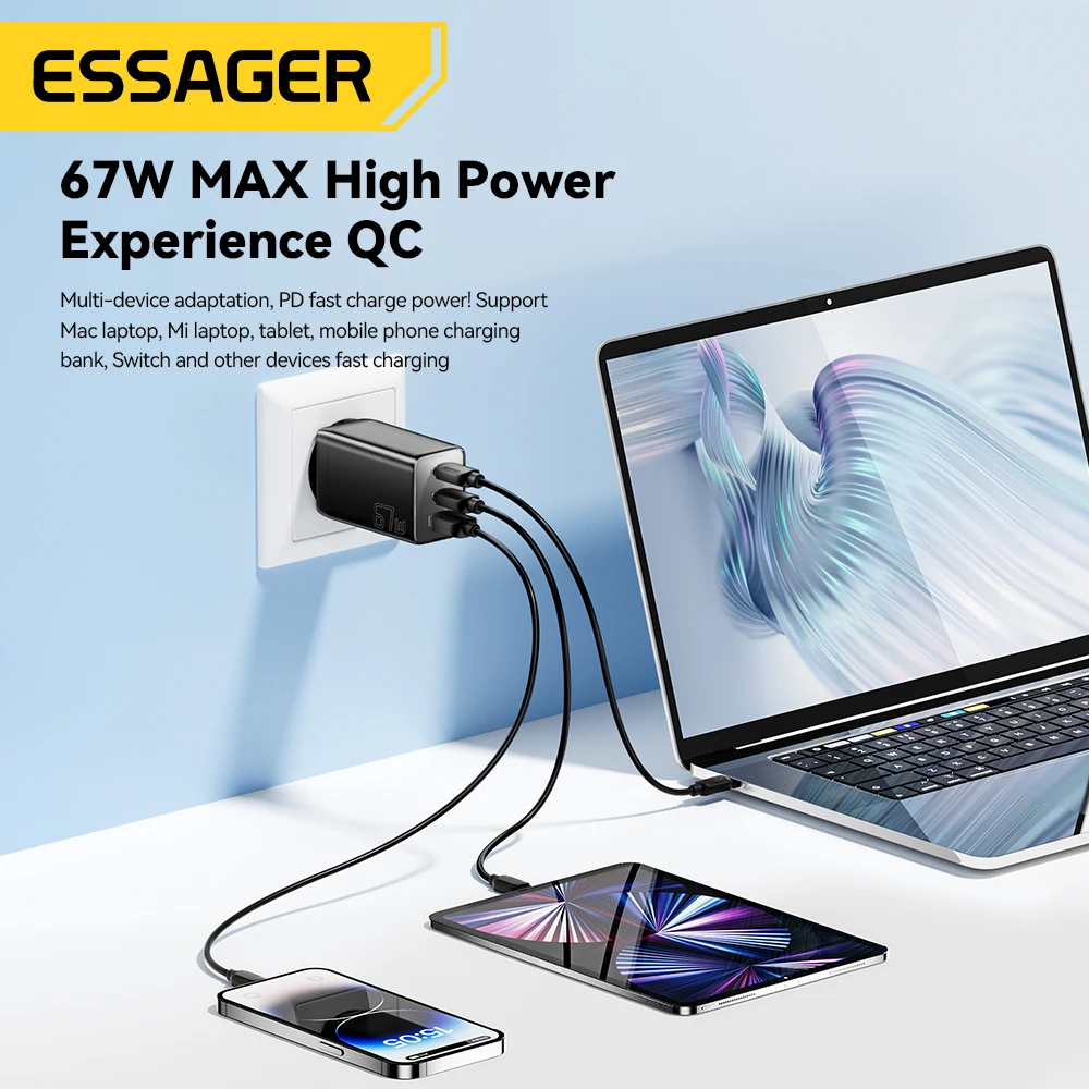 Essager 67w gan usb tipo c carregador pps 65w carga rápida para samsung qc 4.0 pd 3.0 iphone 15 14 13 pro huawei telefone portátil chagers - Image 6