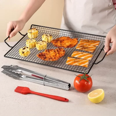 Grelha binaural ao ar livre malha rack de resfriamento conjunto de cozimento antiaderente malha para churrasco malha vegetal cozinha barra de jantar
