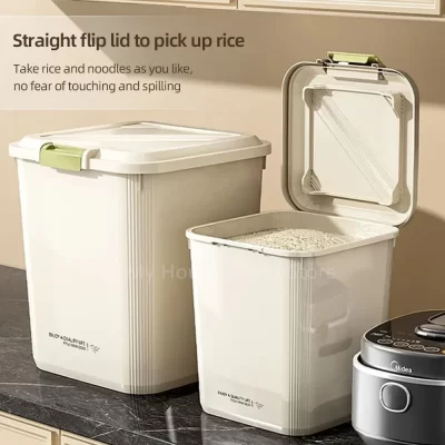 10KG Rice Container Rice Storage Box Sealed Cereal Dispenser with Buckle Insect Proof Grain Pet Food Container Kitchen Organizer