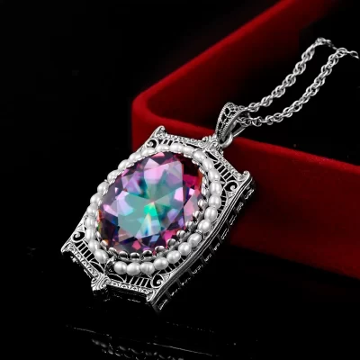 Mystic topázio oval corte de pedra preciosa pingentes para as mulheres real 100% 925 prata original na moda acessórios festa presentes senhora jóias finas