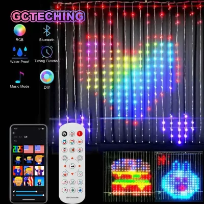 Led inteligente luzes de cortina guirlanda de ano novo app rgb luzes de fadas diy mudança música exibição para janela decoração do quarto natal