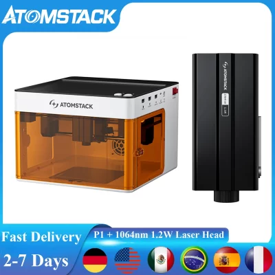 Atomstack p1 máquina de gravação a laser portátil 5w potência laser e 1.2w 1064nm módulo laser vermelho suporte metal madeira impressão acrílica