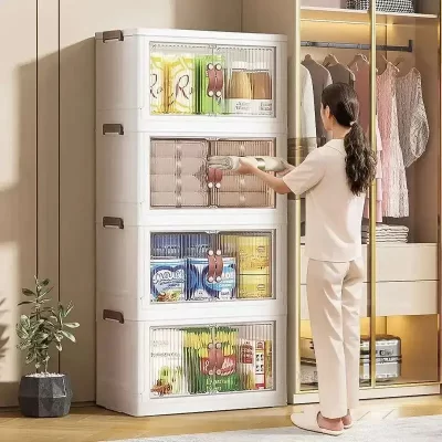 Armários de cozinha de plástico multifuncionais, móveis para casa, piso, armário de armazenamento multicamadas, simples, sala de estar, caixa de armazenamento dobrável