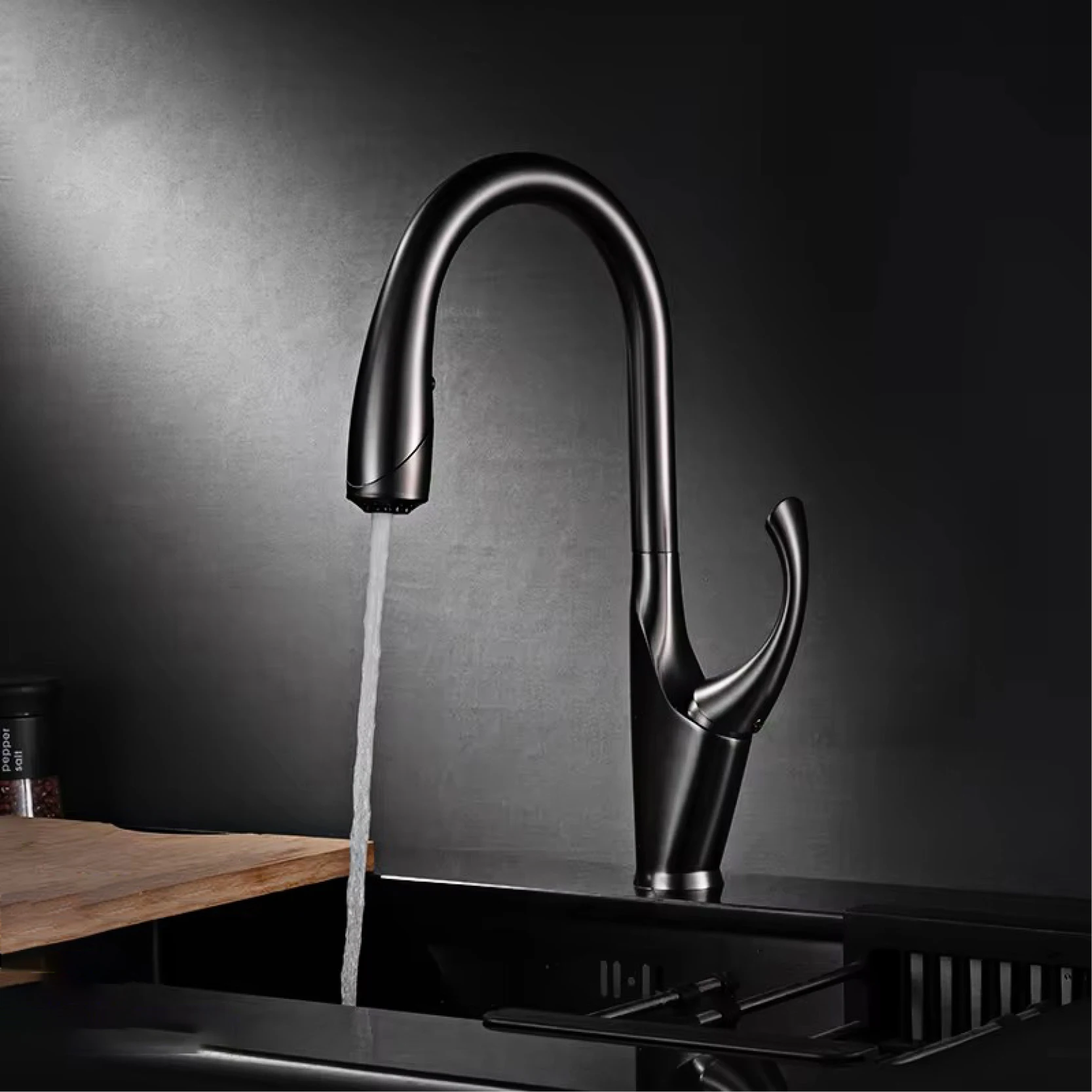 Torneira de cozinha luxuosa com interruptor de toque de latão preto, alça única, núcleo de válvula de cerâmica, água quente e fria, tipo removível, torneira de pia de 3 funções - Image 4