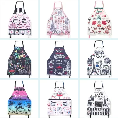 Fashion Printed Cartoon Housework Apron Cake Eiffel Tower Kitchen Cloth Christmas Anti-dirty Sleeveless Apron Decoration Tablier