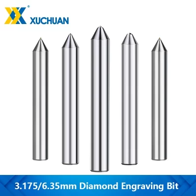 XUCHUAN 3.175/6.35mm Diamond Engraving Bit 60 90 100 120D CNC Diamond Point Carving Milling Cutter for Metal Stone Cutting Tool