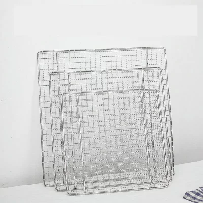 Grelha quadrada de aço inoxidável para churrasco, malha extra grossa, pés levantados, grade de cozinha para fogueira ao ar livre, torrefação de chá e rack de secagem de óleo