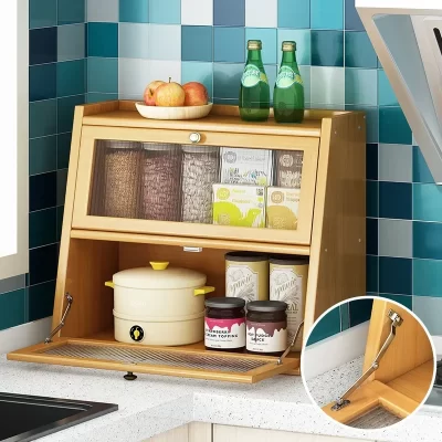 Armário de armazenamento de cozinha de bambu com porta acrílica rack de armazenamento de talheres gavetas de armazenamento organizador armário de exibição de prato