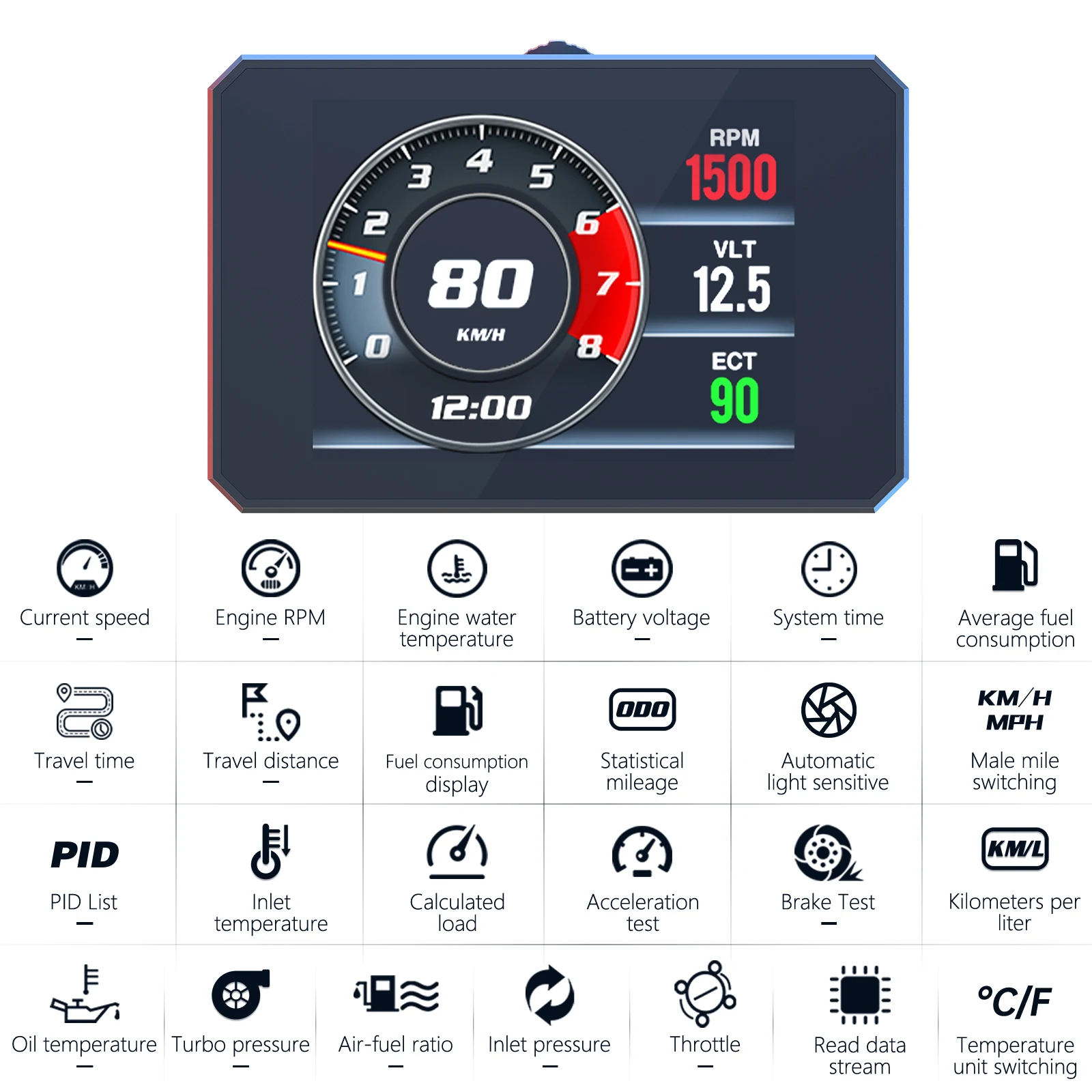 P16 Head Up Display Car OBD OBD2 HUD Head-up Display Car Projector Digital Speedometer RPM Oil Water Temp Speed Security Alarm - Image 5