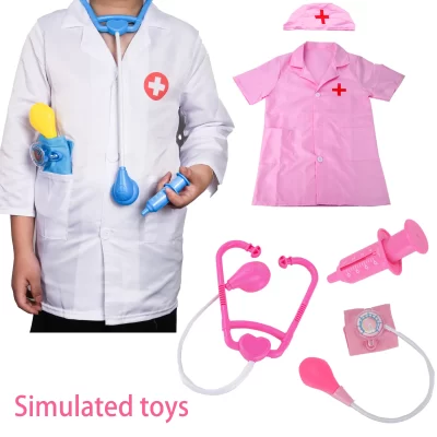 Terno médico familiar para crianças, seringa de estetoscópio de manga curta/longa, enfermeira, dramatização, simulação de pressão arterial, brinquedos monito