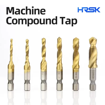 Hss titânio chapeado torneira broca bancada rebarba conjunto de alta velocidade composto parafuso rosca bits ferramentas manuais 6 pçs M3-M10