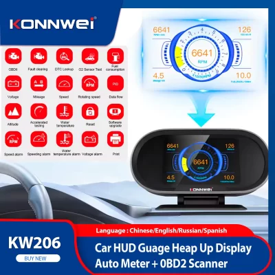 Novo 2 em 1 konnwei kw206 diagnóstico de carro hud obd2 adaptador de leitor de código de carro automotivo scanner ferramentas automáticas display de computador on-board