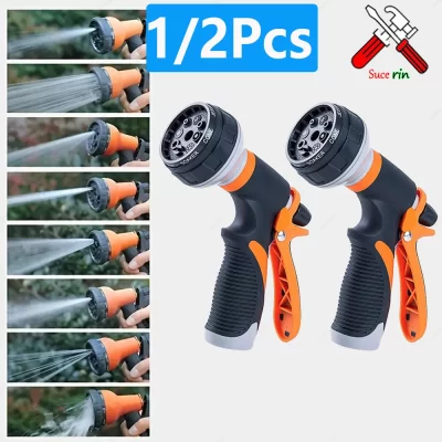 1-2pc pistola de rega jardim 8 modos pulverizador de alta pressão ajustável irrigação rega bico planta gramado quintal rega sprinkler