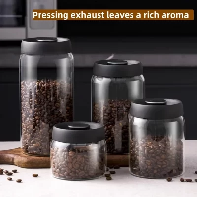 Multi capacidade tampa preta cafeteira manual vácuo à prova de umidade pote de armazenamento cozinha bule de vidro armazenamento de feijão de café frasco selado